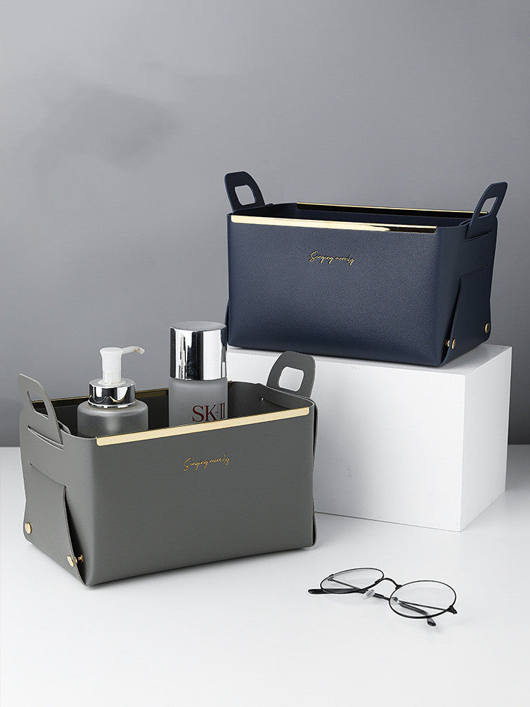 Caja de almacenamiento grande de cuero sintético de estilo nórdico para escritorio, plegable, para sala de estar, dormitorio, artículos diversos, bandeja para llaves y joyas, cestas para guardar cosméticos.