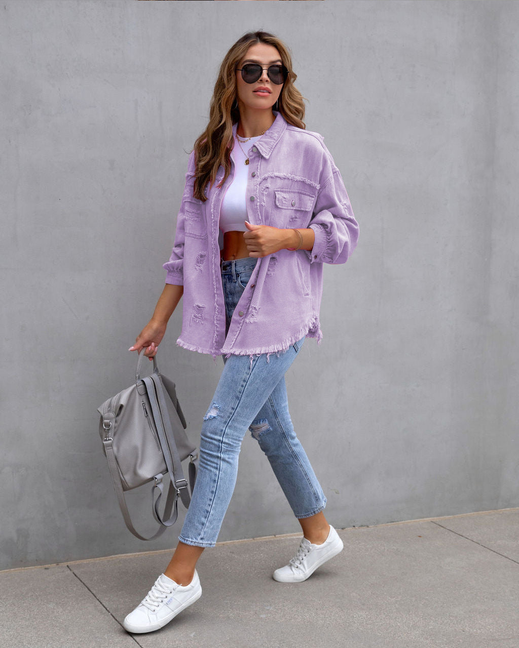 UrbanEdge Distressed Shirt Jacket for Women
