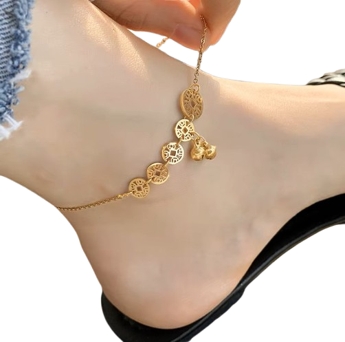 Aurora Chimes - Boho Stainless Steel Anklet with Coin & Bell Charms