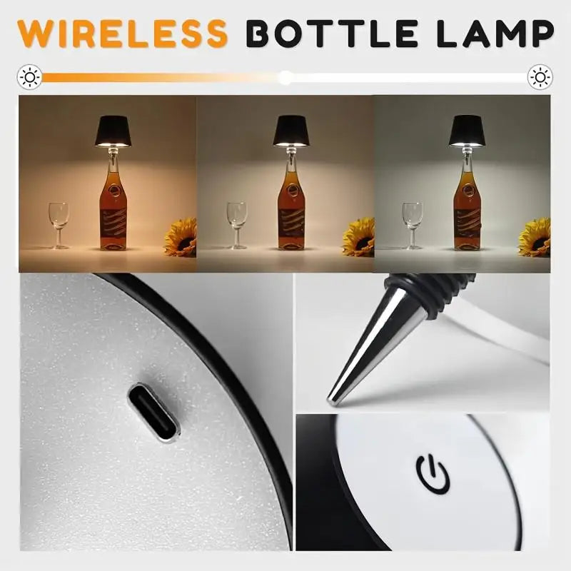 Lampe tactile VinoGlow : lampe de table LED sans fil pour bouteille de vin (rechargeable par USB)