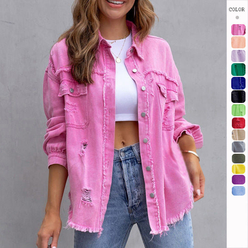UrbanEdge Distressed Shirt Jacket for Women