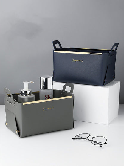 Caja de almacenamiento grande de cuero sintético de estilo nórdico para escritorio, plegable, para sala de estar, dormitorio, artículos diversos, bandeja para llaves y joyas, cestas para guardar cosméticos.