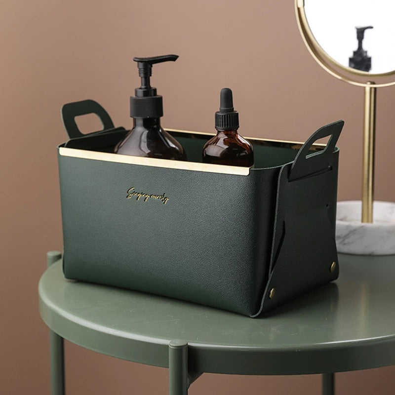 Caja de almacenamiento grande de cuero sintético de estilo nórdico para escritorio, plegable, para sala de estar, dormitorio, artículos diversos, bandeja para llaves y joyas, cestas para guardar cosméticos.