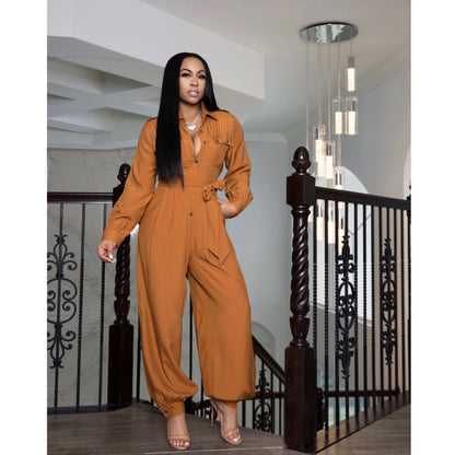 Solid Color Loose Jumpsuit Women