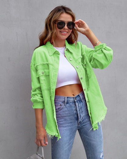 UrbanEdge Distressed Shirt Jacket for Women