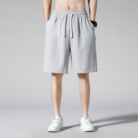 Light-weight Thin Simple Loose Cropped Pants Quick-drying Ice Silk Men