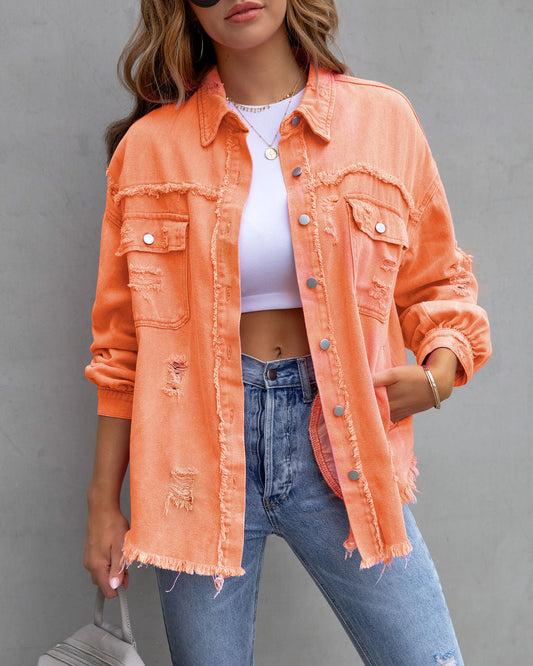 UrbanEdge Distressed Shirt Jacket for Women