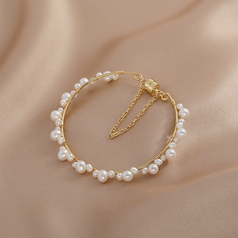 Golden Moonlight – Handmade Natural Pearl Bracelet