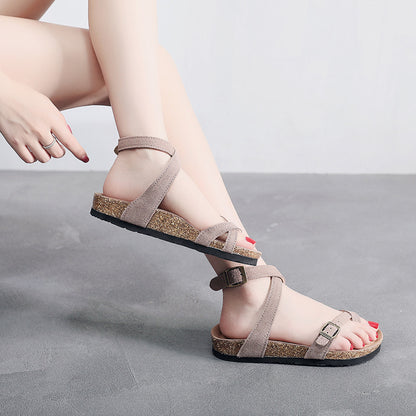 Women's Leather Toe Covering Cork Slippers