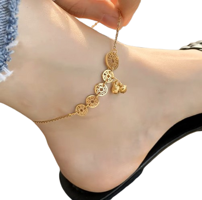 Aurora Chimes - Boho Stainless Steel Anklet with Coin & Bell Charms