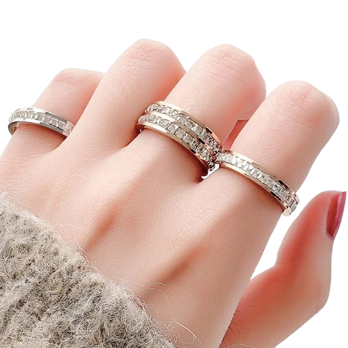 INS Rings Titanium Steel Couple Single And Double Row Diamond Ring