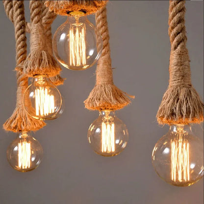 RustiGlow : Suspension vintage en corde de chanvre – Suspension style loft E27
