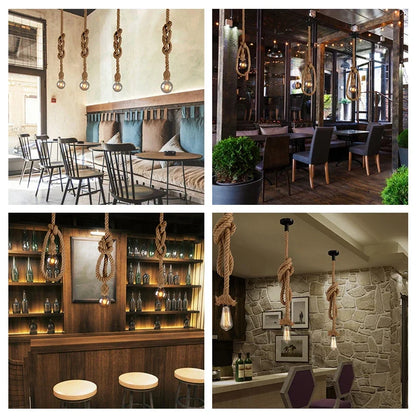 RustiGlow : Suspension vintage en corde de chanvre – Suspension style loft E27