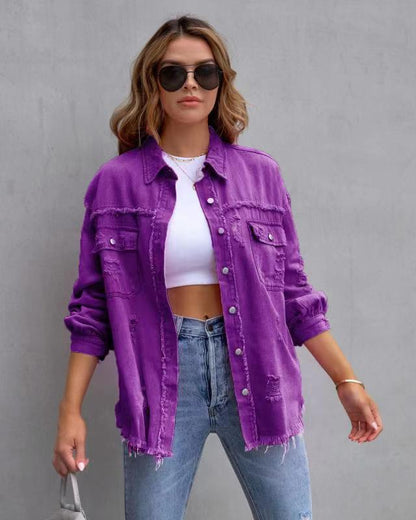 UrbanEdge Distressed Shirt Jacket for Women