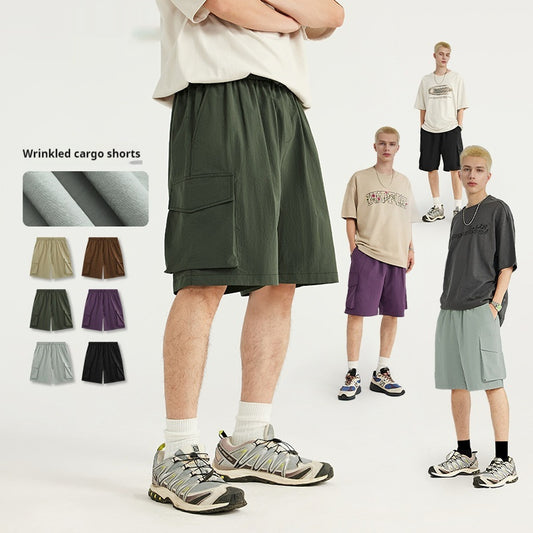 Wrinkle-feeling Workwear Shorts Mountain Camping Large Pocket Straight Shorts