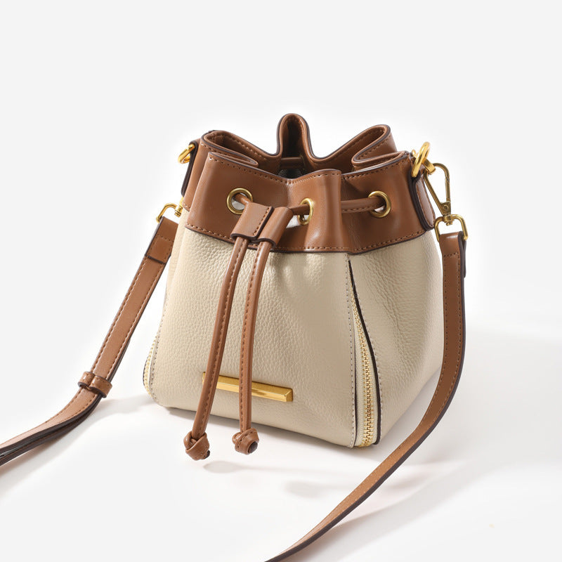 Drawstring Bucket Bag Women's Leather All-match Shoulder Handbag