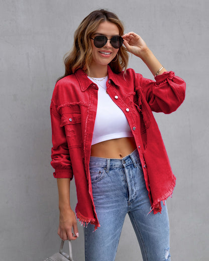 UrbanEdge Distressed Shirt Jacket for Women